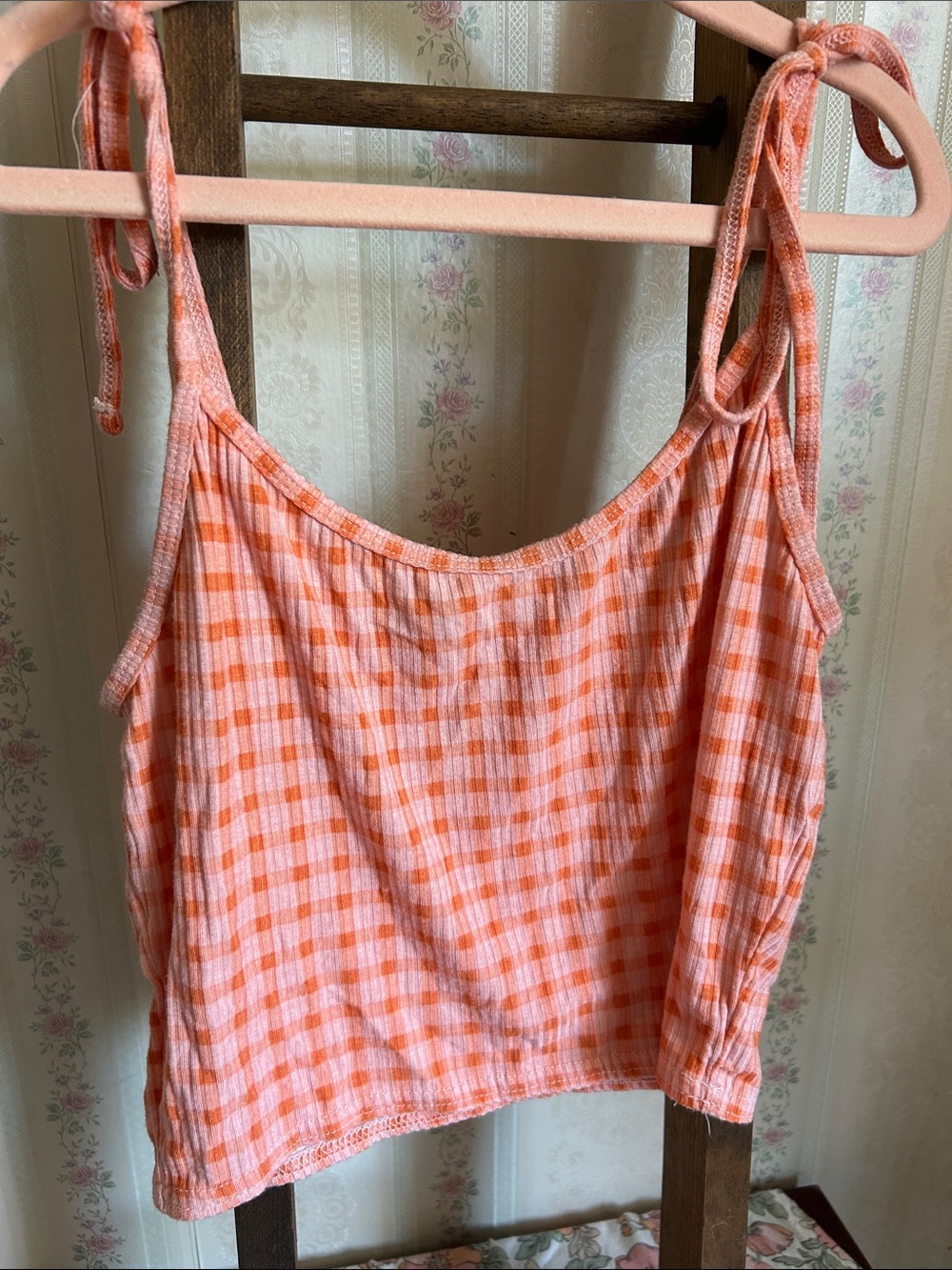 PacSun Orange and White Gingham Tie-Shoulder Camisole
